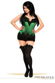 Daisy Corset Top Drawer Plus Size Emerald Satin Steel Boned Beaded Corset