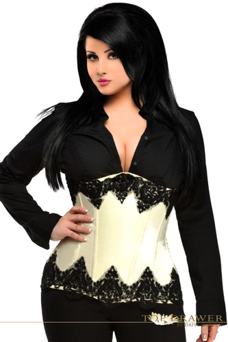 Daisy Corset Top Drawer Plus Size Ivory Beaded Underbust Steel Boned Corset