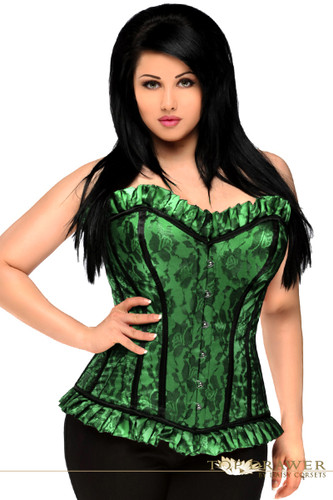 Daisy Corset Top Drawer Plus Size Green Lace Steel Boned Corset