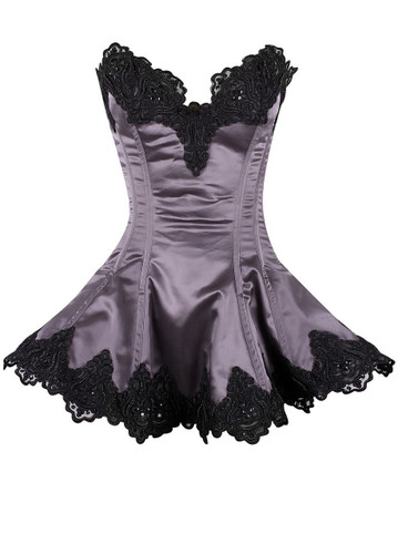 Daisy Corset Top Drawer Gunmetal Steel Boned Beaded and Lace Corset Dress