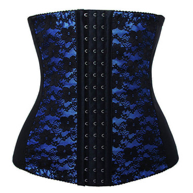 Daisy Corset Blue and Black Lace Steel Boned Elastic Waist Trainer