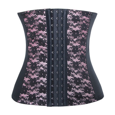 Daisy Corset Pink and Black Lace Steel Boned Elastic Waist Trainer