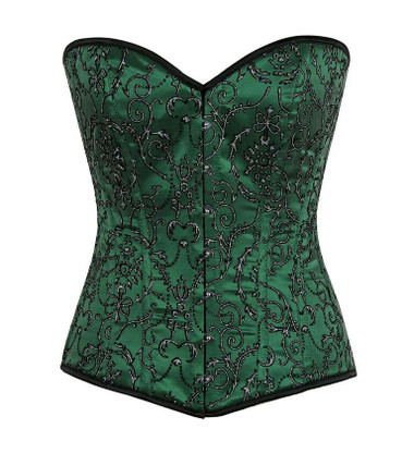 Daisy Corset Top Drawer Elegant Green Embroidered Steel Boned Corset