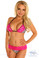 Daisy Corset Zebra Pucker Back Bikini with Pink Lace Trim