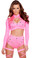 Roma Costume 2PC Long Sleeve Crop Top and High Waisted Shorts with Rhinestones - Hot Pink
