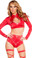 Roma Costume 2PC Long Sleeve Crop Top and High Waisted Shorts with Rhinestones - Red