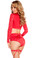 Roma Costume 2PC Long Sleeve Crop Top and High Waisted Shorts with Rhinestones - Red
