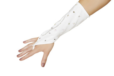Roma Costume Rhinestones Gloves - White