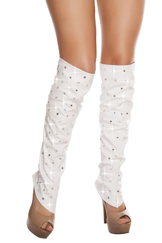 Roma Costume Leatherette Leg Warmers with Rhinestones Detail - White