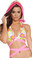 Roma Costume Printed Wrap Around Top with Attached Hood - Flowers