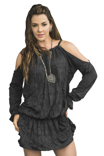 Mapale Drape Billow Dress - Black