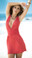 Mapale Deep V-Neck Tie Back Dress - Coral