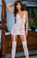 Dreamgirl Floral Stretch Lace Halter Dress with Attached Garters and Thigh High Stockings - White