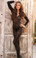 Elegant Moments Opaque Long Sleeve Open Crotch Bodystocking - Black