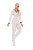 Elegant Moments Opaque Long Sleeve Open Crotch Bodystocking - White