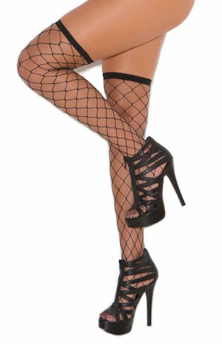Elegant Moments Big Diamond Net Thigh Hi - Black