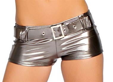 Roma Costume Metallic Belted Shorts - Gun Metal