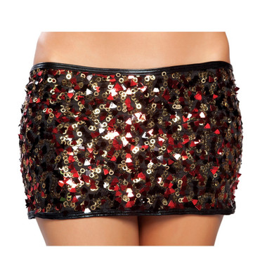 Roma Costume Sequin Mini Skirt - Red/Gold