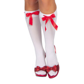 Roma Costume Ribbon Detailed Stockings - White/Red Ribbon