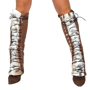 Roma Costume Fur/Suede Lace up Leg Warmer