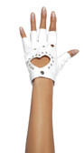 Roma Costume Gloves with Cut-out Heart and Stones - White
