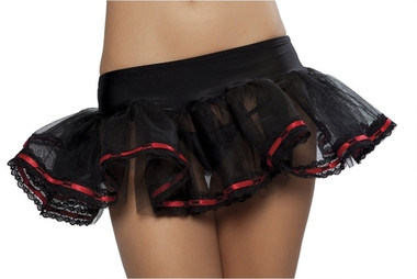 Roma Costume Lace with Ribbon Weave Edged Petticoat - Black/Red