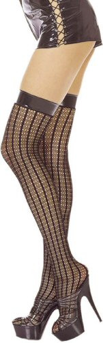Seamless Crochet Striped Thigh Highs with Vinyl Top (4893)