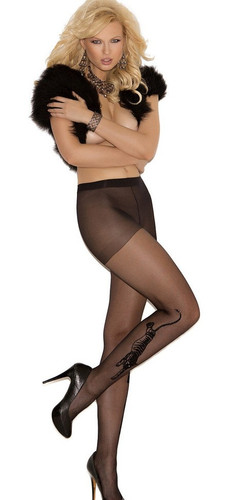 Elegant Moments Tiger Print Sheer Pantyhose - Black