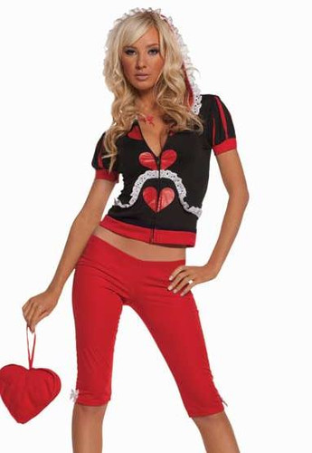 Wonderland Queen 5 pc costume includes hoodie capris skirt necklace and heart purse (9529)
