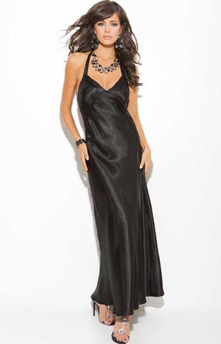 Elegant Moments Charmeuse Halter Neck Gown Queen Size - Black