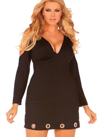 Elegant Moments Long Sleeve V Neck Dress with Open Shoulders Queen Size