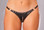 Elegant Moments Leather Cut Out Thong with Chain Queen Size - Black
