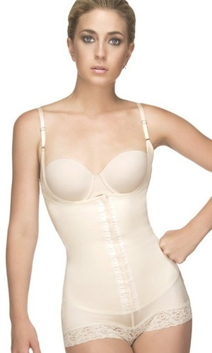 Vedette Megane Open Bust Bodysuit with Lace Trim - Nude