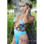 Starwear USA Ion Deep V Front Halter One Piece Swimsuit - Turquoise / Chocolate Heart and Stars