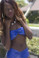 Starwear USA Tucana Strapless Bandeau Top and Boy Cut Shorts Bikini Swimsuit -  Blue Vinyl PVC