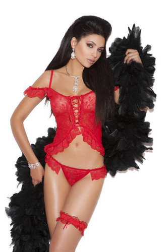 Elegant Moments Lace Cami Top with Lace Up front and Ruffle Trim