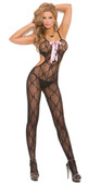 Elegant Moments Bow Tie Lace Bodystocking with Lace Up Front