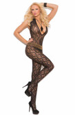 Elegant Moments Deep V Lace Bodystocking with Open Crotch