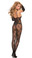 Elegant Moments Bow Tie Lace Bodystocking with Attached Sleeves and Open Crotch - One Size
