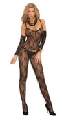 Elegant Moments Bow Tie Lace Bodystocking with Attached Sleeves and Open Crotch - One Size