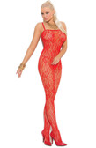 Elegant Moments Rose Lace Bodystocking with Open Crotch - Red