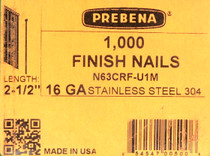 2-1/2" x 16 gauge Straight Finishing Nails | 304 Stainless | (1,000-pack)