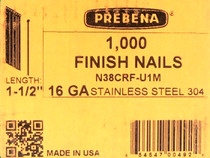 1-1/2" x 16 gauge Straight Finishing Nails | 304 Stainless (1,000-pack)