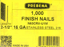 2-1/2" x 16 gauge Straight Finishing Nails | 316 Stainless | (1,000-pack)