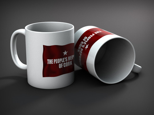 White mug with red People's Republic of Cork flag