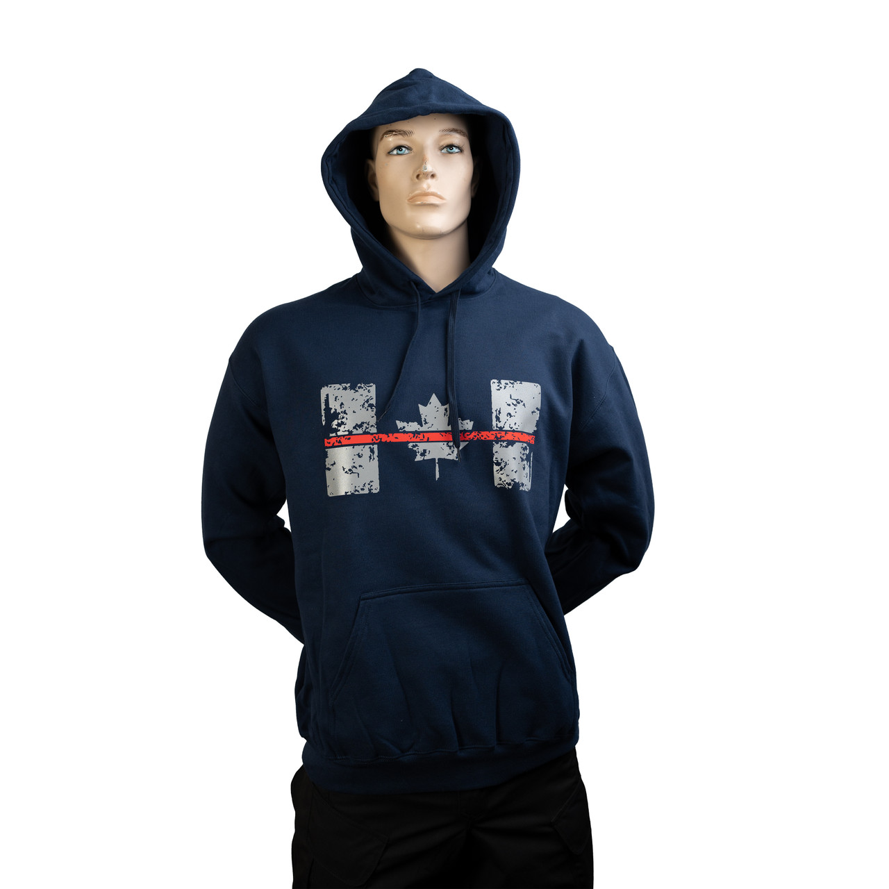 TIC Gildan SoftStyle Navy Blue Hoodie Reflective Thin Red Line