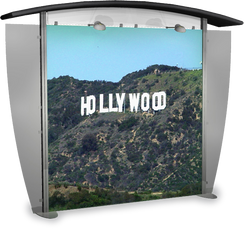 10 foot alumalite modular display with arch canopy featuring image of Hollywood sign in Los Angeles.