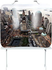 6 foot tension tabletop popup display with edge-to-edge graphics of Ground Zero in New York City.