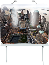 6 foot tension tabletop popup display with edge-to-edge graphics of Ground Zero in New York City.