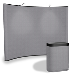 10' concave fabric pop up display in steel gray color with matching fabric case conversion kit